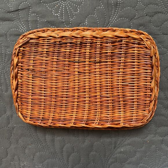 Vintage Rare 6pc Ceramic Flower Rectangular Bowl in Wicker Basket Hand Painted - Picture 9 of 9